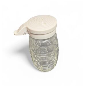 Vtg Clear Glass Textured Syrup Dispenser with Off White Lid Fair Condition